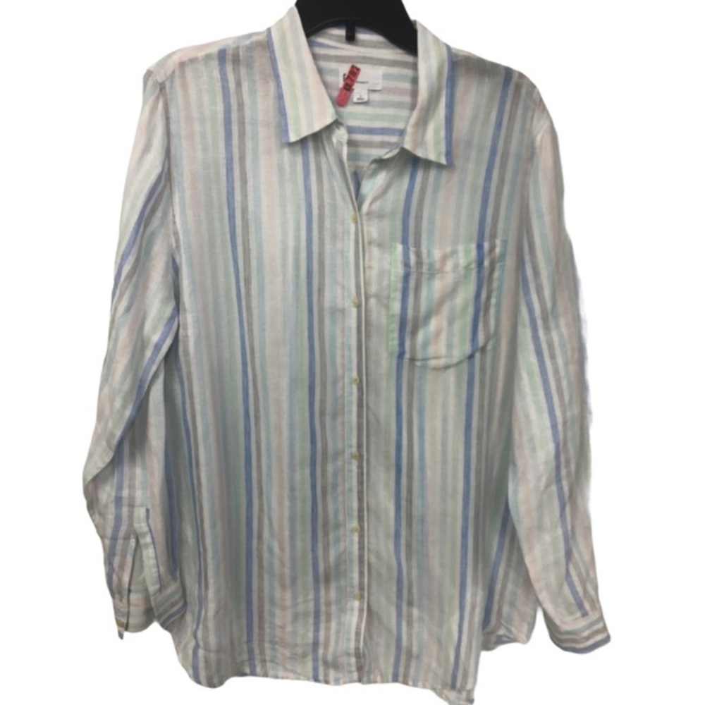 GAP STRIPED‎ BOYFRIEND FIT BLOUSE Linen L